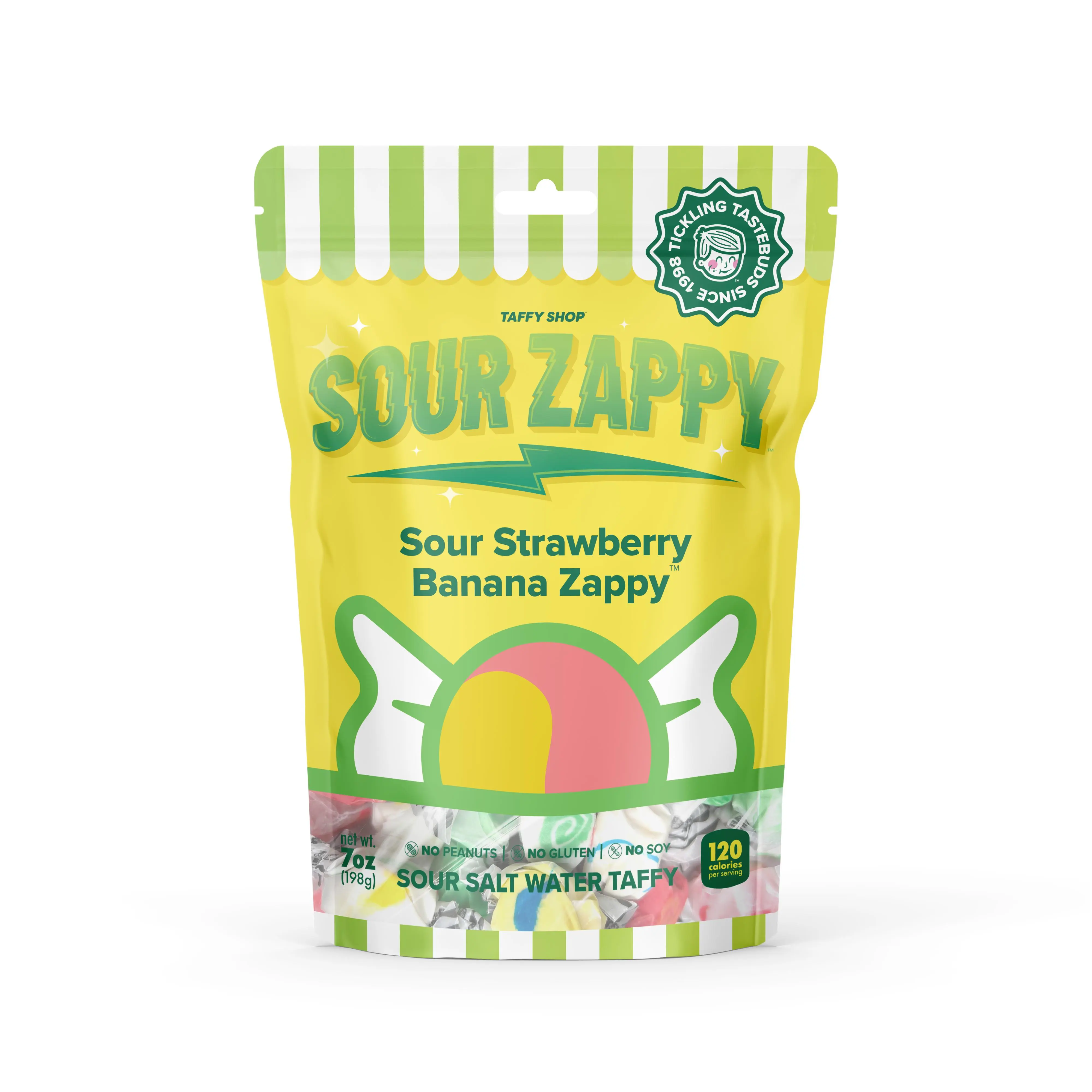 Taffy Shop, SOUR Strawberry Banana Zappy Salt Water Taffy - Gourmet Soft, Sweet & Tangy Candy