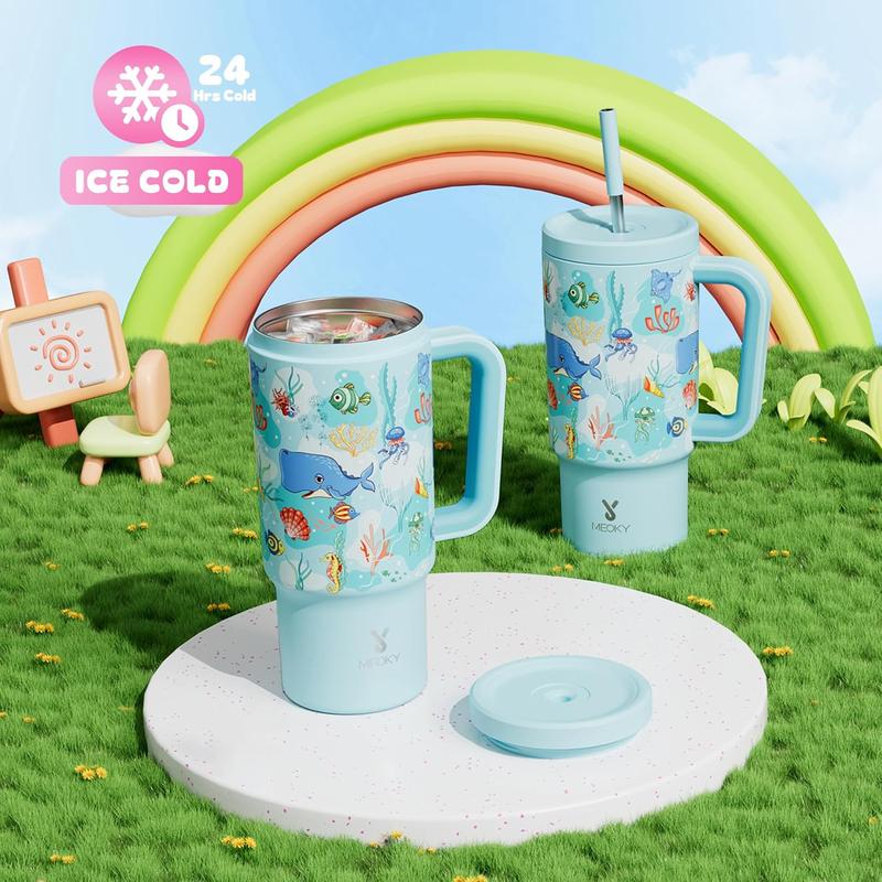 【Meoky】24oz Tumbler with Handle & Straw -  Leakproof, cute water bottles,BPA-Free, Insulated Stainless Steel Cup with Handle for Travel, School, Car Rides (Boys & Girls),Valentine's Day gift