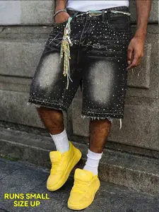 Summer Men's Starry Sky Shining Galaxy Diamond-Embedded Denim Shorts, Non-Elastic Five-Pocket Shorts with Inlaid Rhinestone Starry Sky Pattern, Highlight Item for Summer Street Fashion | Must-Have for Eye-Catching Glow-in-the-Dark Parties ✨【Runs small, s】