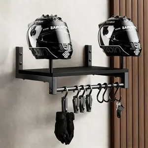 Motorcycle Helmet & Gear Display Rack, 1 Count Wall Mounted Helmet Holder with Detachable Hooks, Home Organizer for Living Room Bedroom, Wall Mounted Hanger