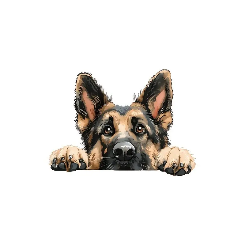 German Shepherd Cartoon Vinyl Sticker, Matte Finish, Self-Adhesive, Durable, One-Time Use, Realistic Dog Design, for Cars, Laptops, Fridges