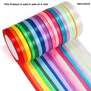 4-Piece Satin Ribbon Set, Rainbow Satin 6mm X 22m Decorative Gift Silk Ribbon, Christmas Holiday Decoration, DIY Crafts, Wedding Decor