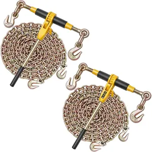 Ratchet Chain Binder, 5/16 in x 14 ft G80 Chains, 8000 lbs Working Load of Ratchet Load Binder, Chains and Binders Set, Tie Down Hauling Chain Binders for Hauling, Towing, Logging (2 Sets)