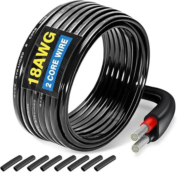18 Gauge 2 Conductor Electrical Wire, 8m Stranded Tinned Copper Cable, 18 AWG Stranded PVC Cord, 12V Low Voltage/Tinned Copper/Flexible 18/2 Cable for Automotive Wiring, Lamp Cord, Marine (26FT)