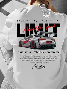 “Absolute Speed Limit” JDM Car Graphic T-Shirt for Men, White Oversized Casual Tee, Japanese Drift Car & Inspirational Text Print, Trendy Streetwear for Car Enthusiasts & Daily Leisure, Fashionable Urban Style with Soft Fabric