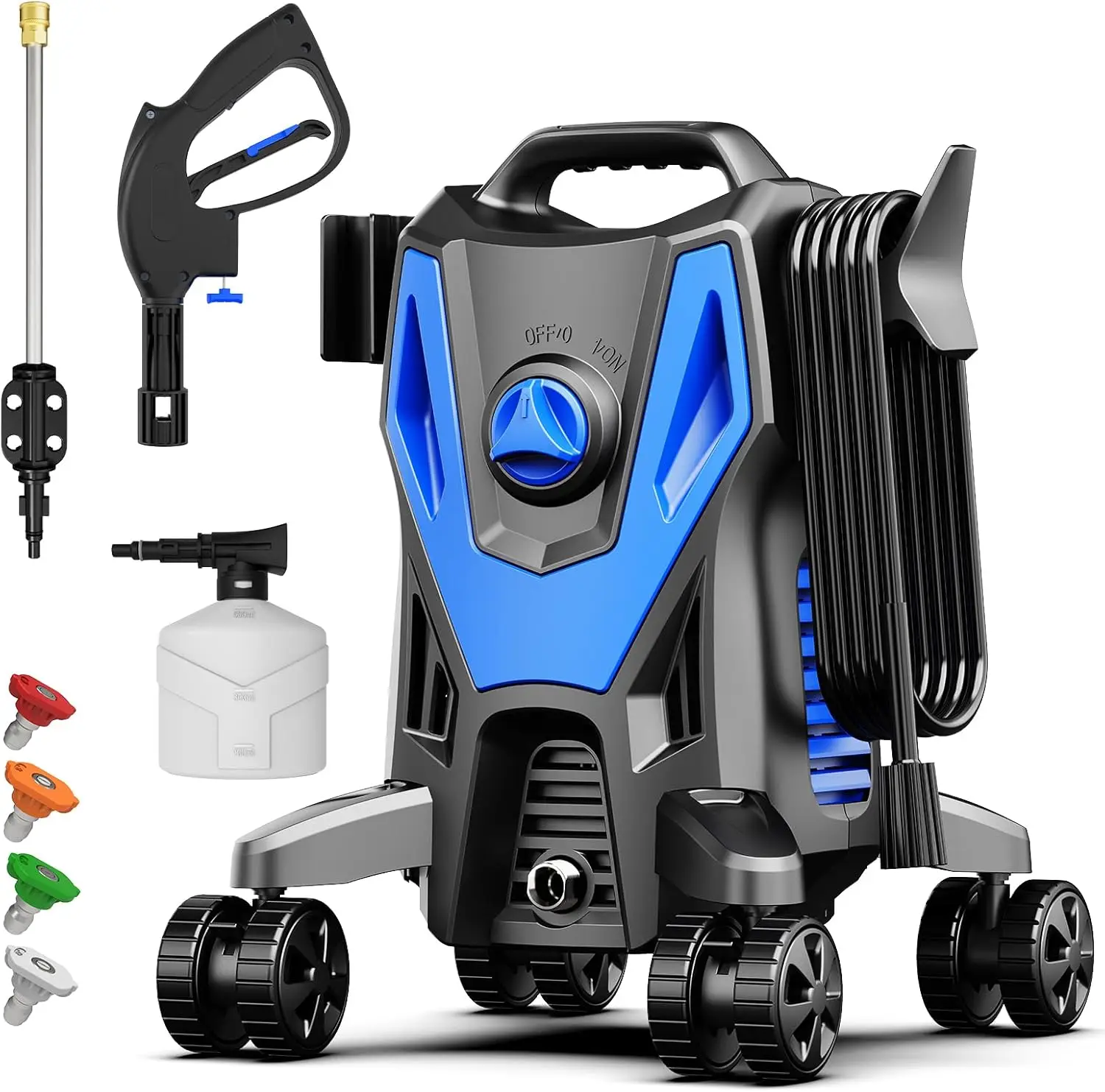 LAANPOLE Electric Pressure Washer, 2000PSI 2.0GPM, Foam Cannon, 4 Nozzle Tips, 20 FT Hose, 35FT Power Cord, Strong Power Washer with Anti-Tipping Tech