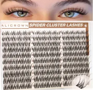 Spider Lash Clusters Breeze Wispy Eyelash Clusters D Curly Clusters Eyelash Extensions Natural 8-14MM Kim K Style Lash Extensions with Invisible Band for DIY at Home ALICROWN