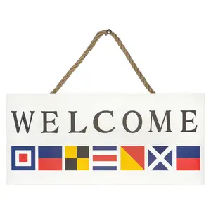 JennyGems Coastal Nautical Maritime Flag Welcome Sign for Front Door, Beach House Welcome Signage, American Made