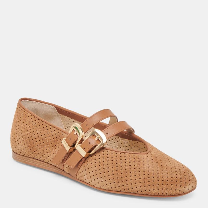 Dolce Vita BAYLEE WIDE BALLETS FLATS PECAN PERFORATED SUEDE