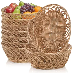 10 Pack Plastic Oval Basket, 10"x7.5"x4" Wicker Bread Basket Bin, Small Empty Food Fruit Storage Serving Bowl, Gift Basket Bulk for Kitchen Restaurant Party Centerpiece Display Christmas