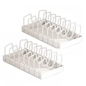 2 Pack Under Cabinet Pots and Pans Organizer, Pull-Out Cabinet Organizer with 8 Adjustable Dividers
