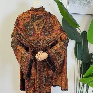 Stone Pashmina - Elegant Paisley Pattern Shawl with Fringe Details for Women's Fashion