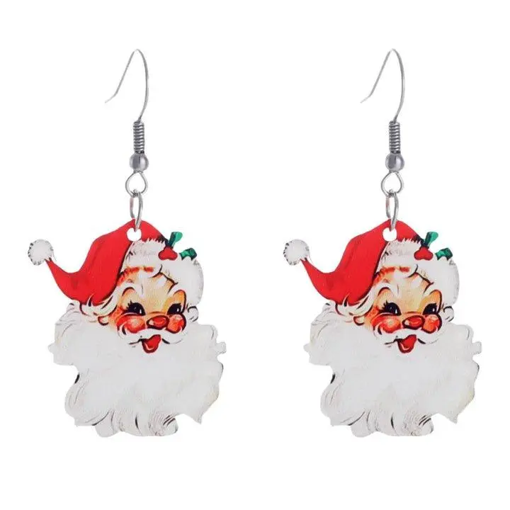 Vintage Santa Earrings Fun Cute Acrylic Santa Earrings Dwarf Earrings Snowman Earrings Christmas Tree Red Wine Glass Earrings Geometric Square Earrings Christmas Party Womens Jewelry (Santa Claus)