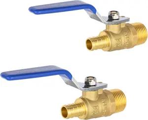 (Pack of 2)  3/4 Inch Crimp Pex X 3/4 Inch Male NPT Brass Shut-off Ball Valve for Plumbing Application, ASTM F1807, Blue Level, cUPC Certified,(VALVE442-2PCS)