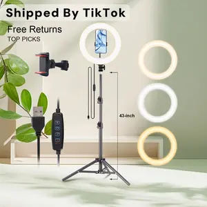Adjustable 43" Tripod - 10" video lighting, Full Coverage - Suitable For Photography, Makeup, Group Selfies, Meetings, Live Streaming LED Light, With Flexible Phone Holder And Expandable Phone Stand, Suitable For Selfies And Video Recording#springbreak