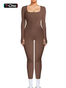 Women's Yoga Jumpsuit, Sporty Comfy Jumpsuit, Workout Jumpsuit, Yoga Workout Jumpsuits, Workout Apparel, Tight-Fitting Casual Style, Fall & Winter Moderate Thick Main Fabric Kint, Comfortable One-Piece