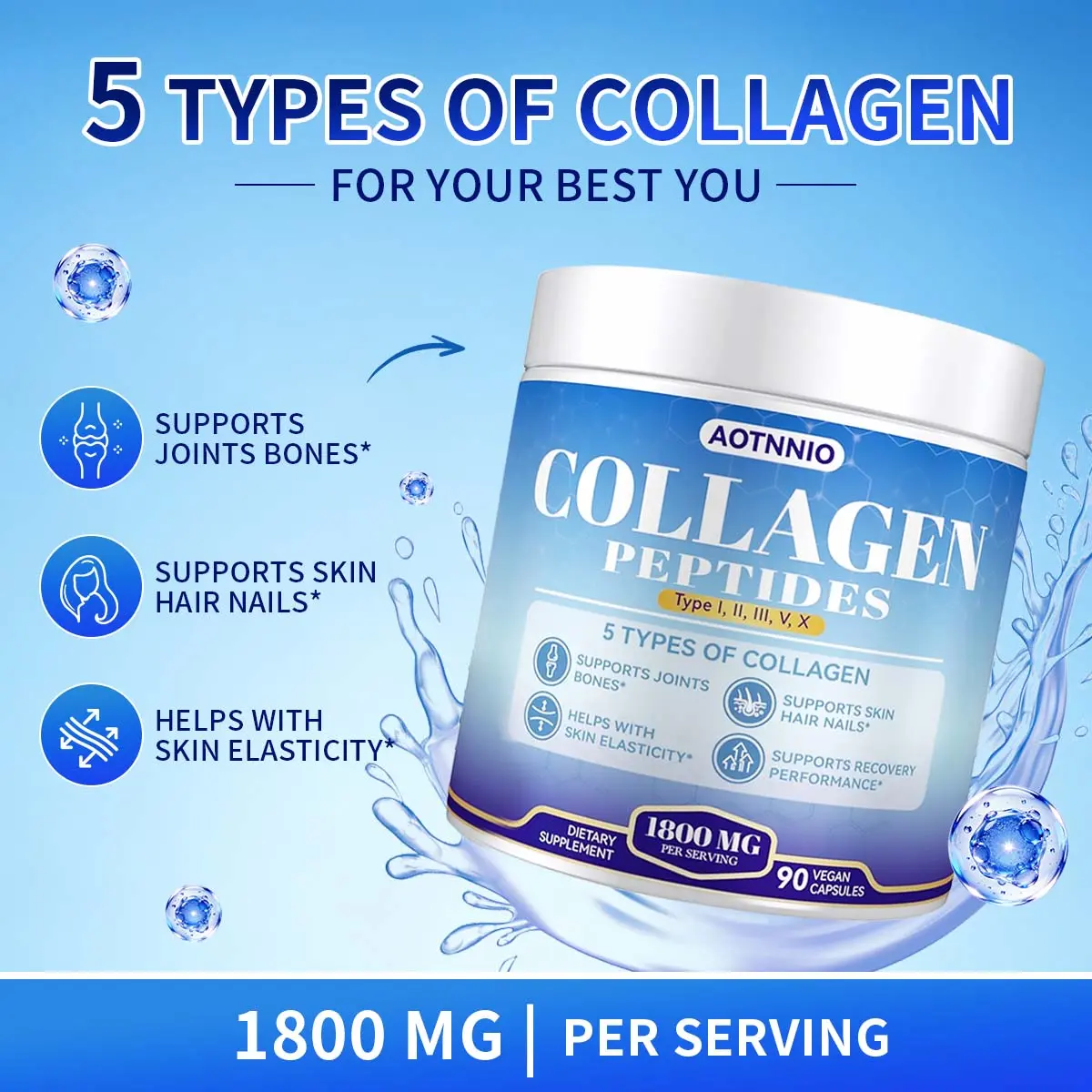 Collagen Peptides Capsules Vitamin C Probiotics Complex|Hydrolyzed Easy Absorb Collagen|Supports Overall Skin Gut Joint Health|Unflavored 1800mg