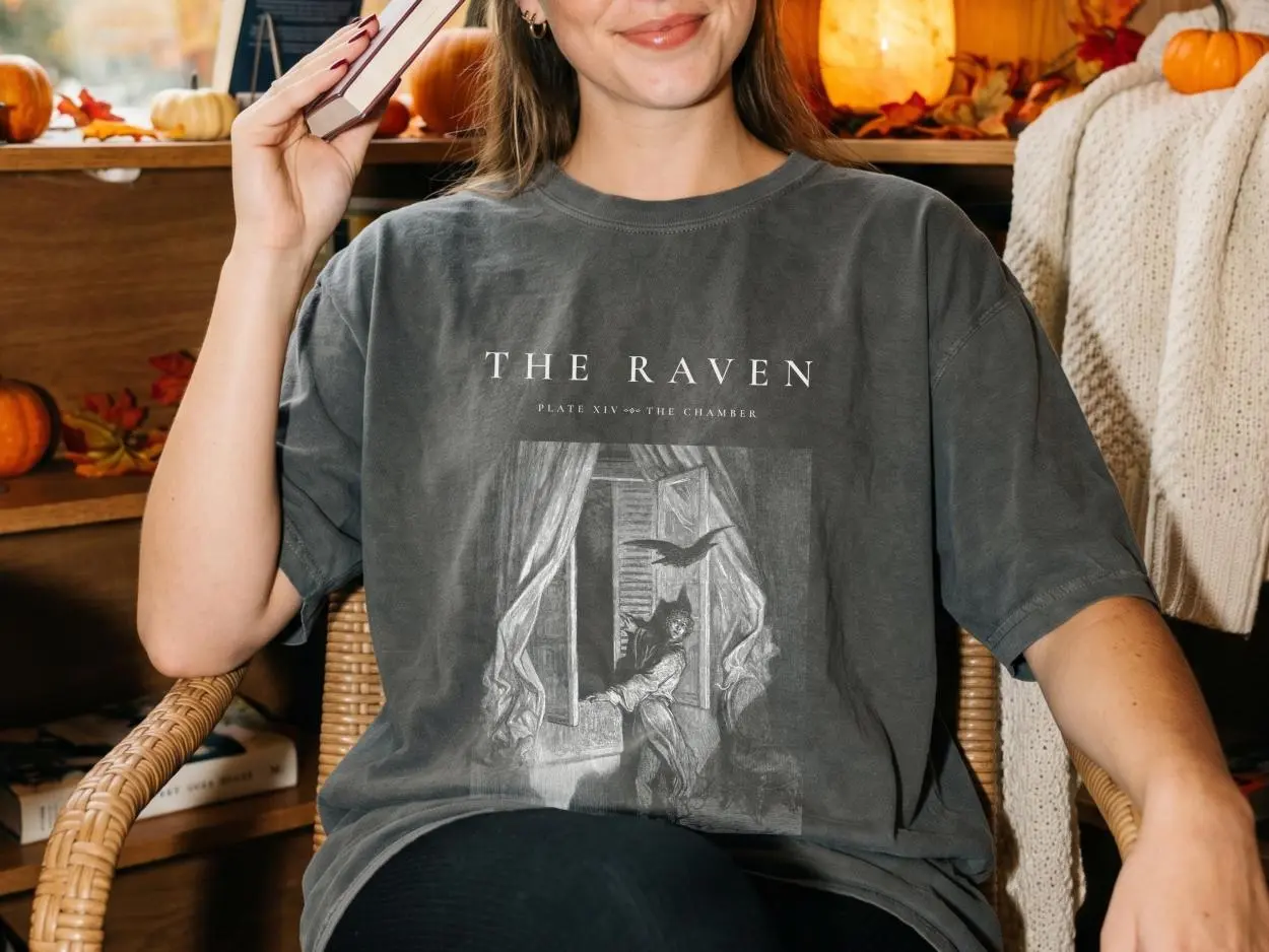 Comfort Colors  The Raven Shirt | Edgar Allan Poe Tee | Gothic Literature Shirt | Vintage Illustration Halloween Comfort Colors Tee, Gift For Him, Gift For Her, Casual Cool, For Every Occasion