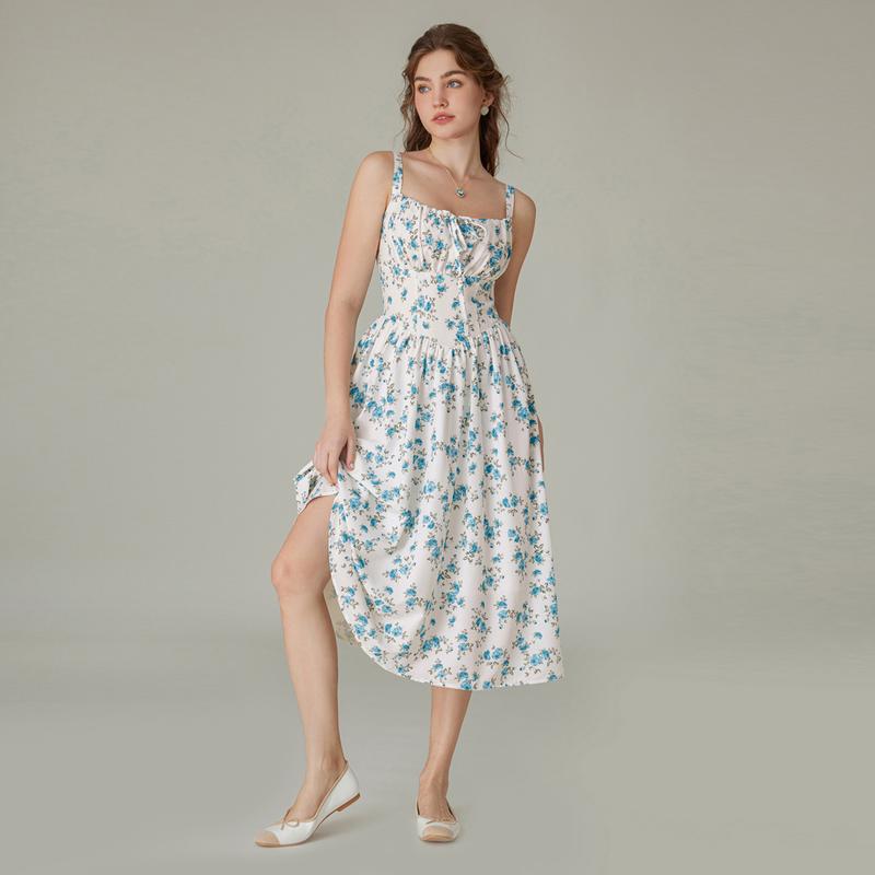 Grace Karin Women's Floral Midi Dress Corset Sundresses 2025 Summer Spring Vacation Milkmaid Dresses