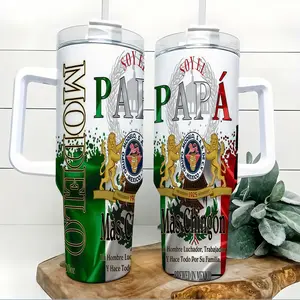 [Father's Day Gift] Soy El Papa 40oz Tumbler with Handle and Straw Mexican Dad Beer Style 304 Stainless Steel Insulated Travel Mug Keeps Cold 24H Hot 12H Large Capacity Coffee Water Cup for Men Dad Gym Car Office