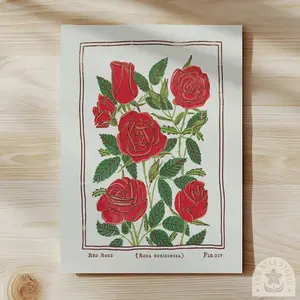 Red Rose Art Print: Vintage Style Botanical Flower Poster | June Birth Flower | Unframed A