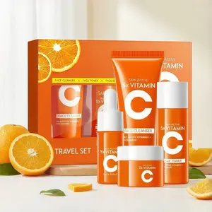 Skin Active 5x Vitamin C skincare travel set, suitable for business trips; includes facial cleanser (30 g), serum (10 mL), toner (30 mL), and face cream (15 g); a perfect gift for mom and best friend, easy to carry.