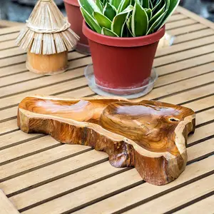 Decorative Hand-Carved Teak Root Wood Table Top Tray
