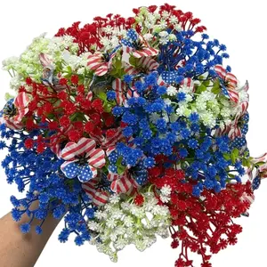 4 of July Decor Artificial Flowers Indoor, 48PCS Red White and Blue Artificial Babys Breath Flowers, Patriotic Decor for Floral Arrangement Table Centerpieces Bouquet Set Artificial Faux Flowers (48, Red, White and Blue)