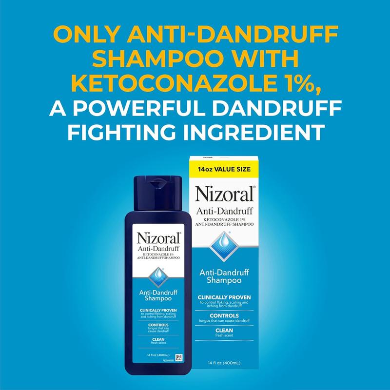 Nizoral Anti-Dandruff Shampoo with 1% Ketoconazole, Fresh Scent, 14 Fl Oz  Haircare Gentle Cleansing