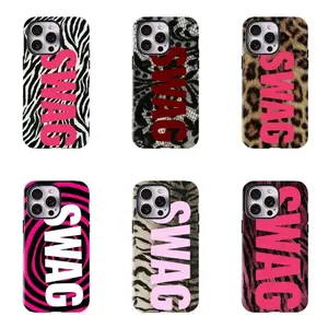 Y2K Style SWAG Leopard Print Phone Case Millennial Hot Girl Phone Cases Compatible for iPhone 17 Promax 16 15 14 13 12 Perfect Gift for Fashion Girls Boys Girly Phone Case