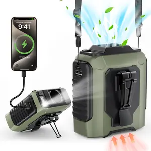 PADOX Upgraded 5000mAh Portable Waist Clip Fan 4in1 Cooling Personal Wearable 5 Speeds Rechargeable Hands-free Neck Fan with Dual Clip & Flashlight for Outdoor Jobsite Camping Traveling