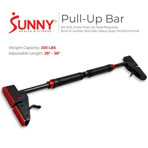 Sunny Health & Fitness Adjustable Pull Up Bar for Doorways Rooms Up to 330lbs Weight 28" - 38" Width No Tools Drill Installation Twist Handlebar to Tighten Non-Slip Heavy-Duty Bar for Home Workouts Strength Training Push Ups Body Fitness Gym Equipment