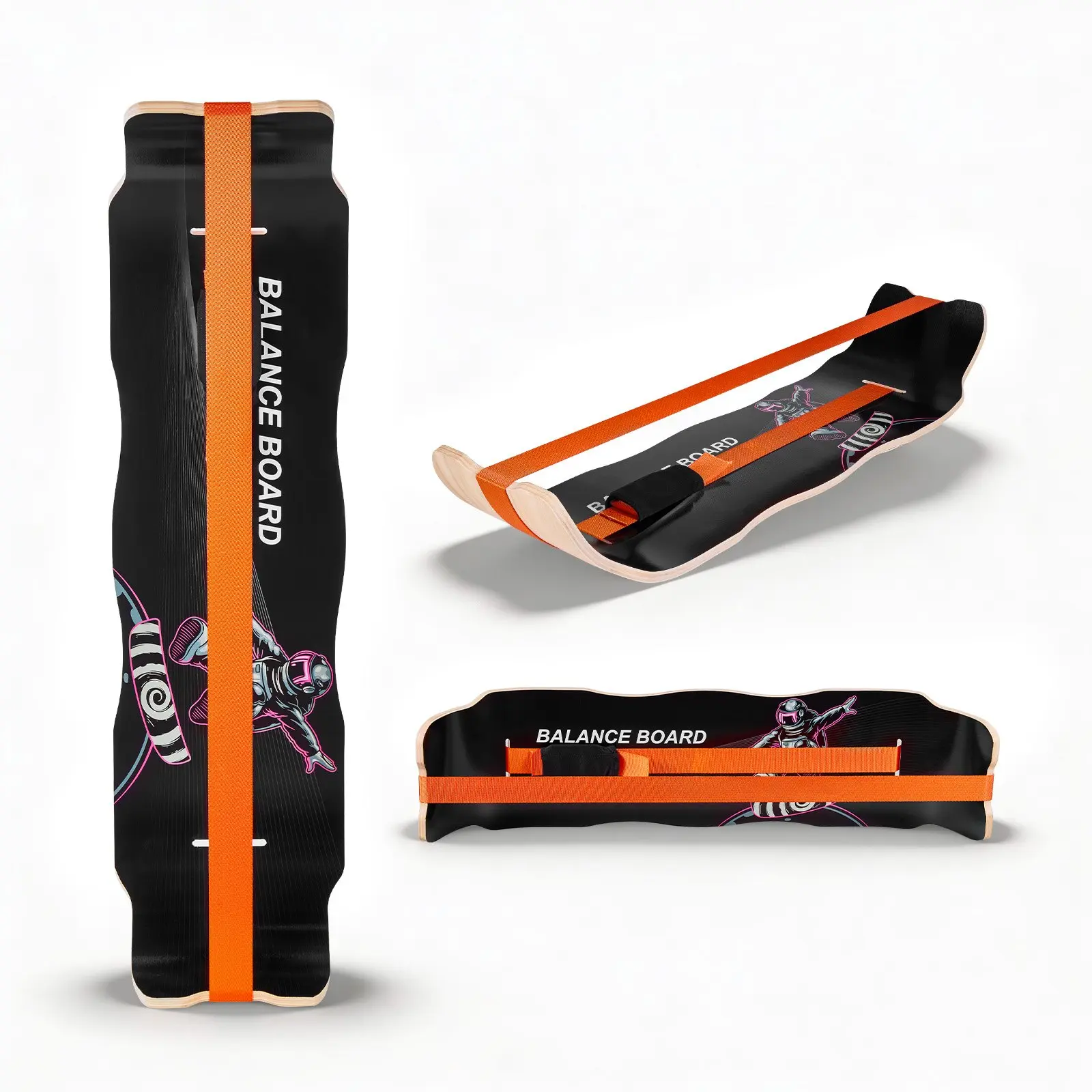VEVOR Premium Wooden Balance Board Trainer, Core Workouts Equipment for Adults, Compact Lightweight for Standing Desk Exercise, Home Gym, Yoga, Black Orange