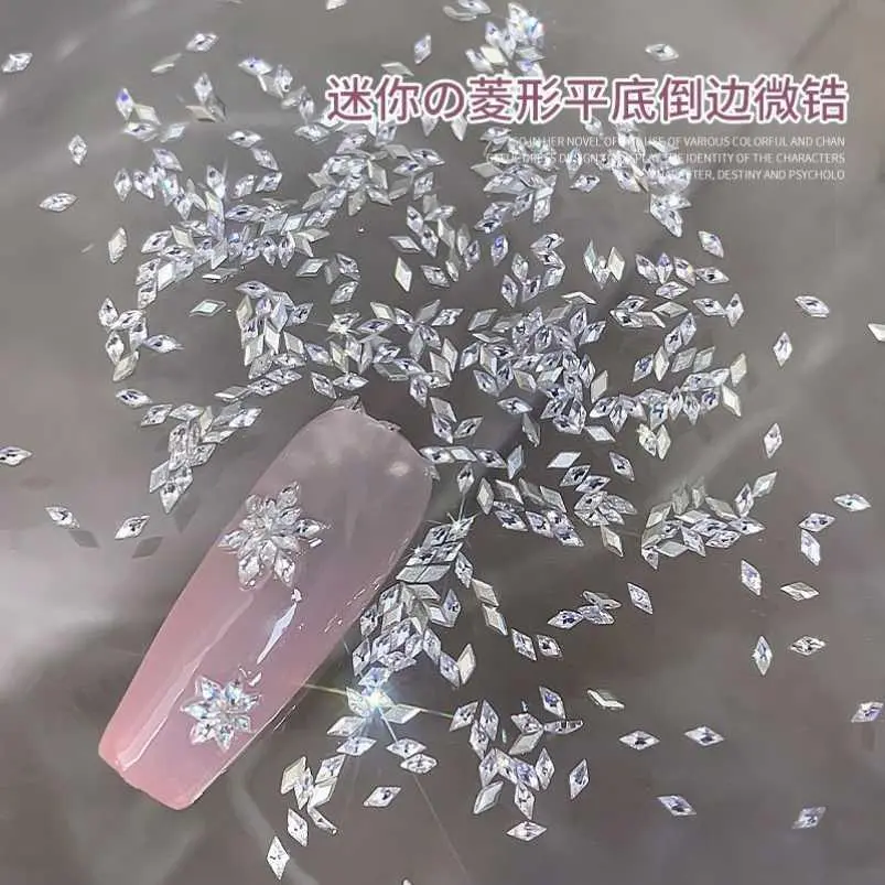 100Pcs Ice-Transparent Mini Sparkle Nail Art Rhinestone 1.5x3mm Horse eye/Rhombus 3D Glitter Nail Diamond DIY Chic Tiny Crystal