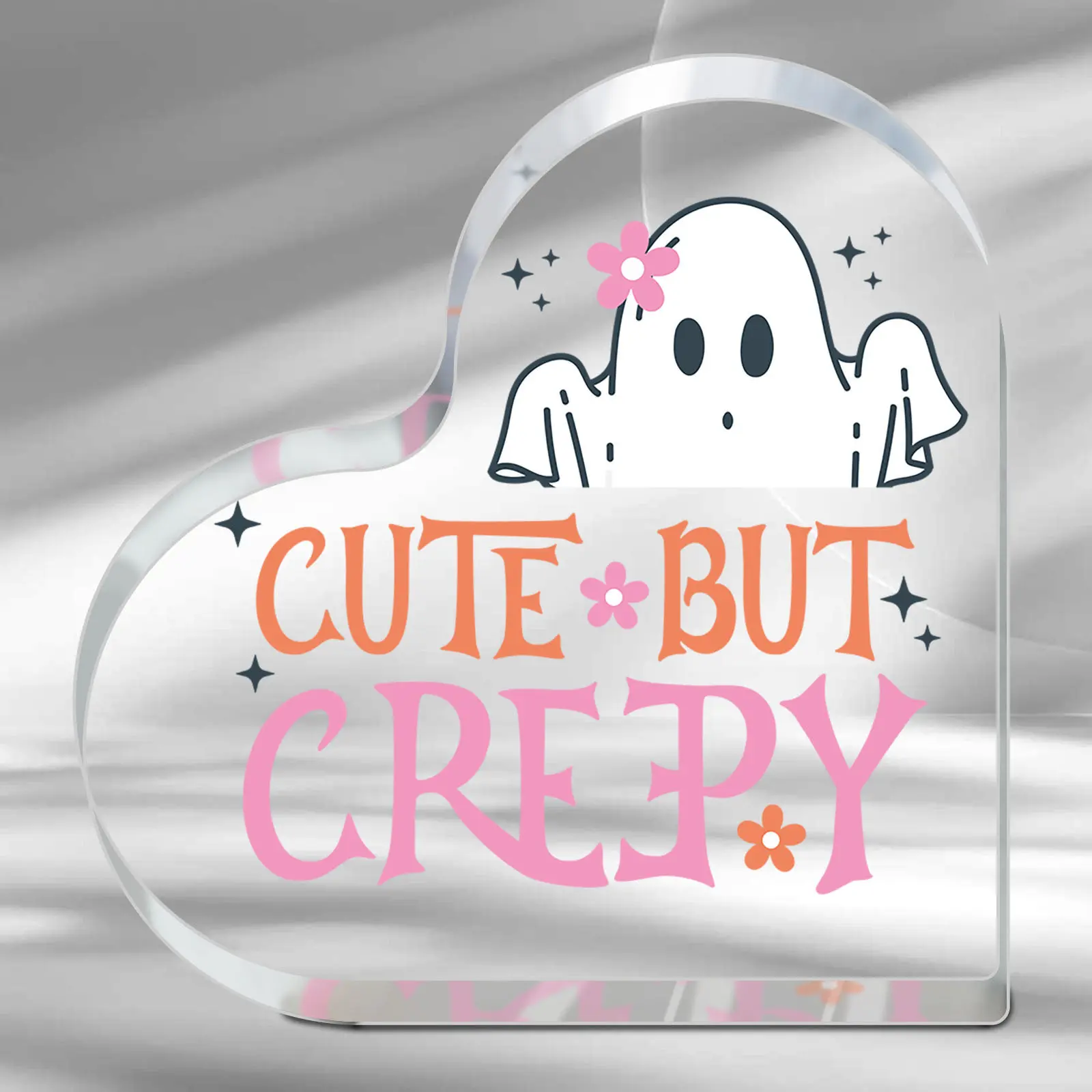 Pink Halloween Decor Cute Ghost Acrylic Tabletop Decorations,Pink Room Decorations, Festive Flower Ghost Design for Home and Birthday Party Decorations Halloween Decorations, Acrylic Plaque Decor
