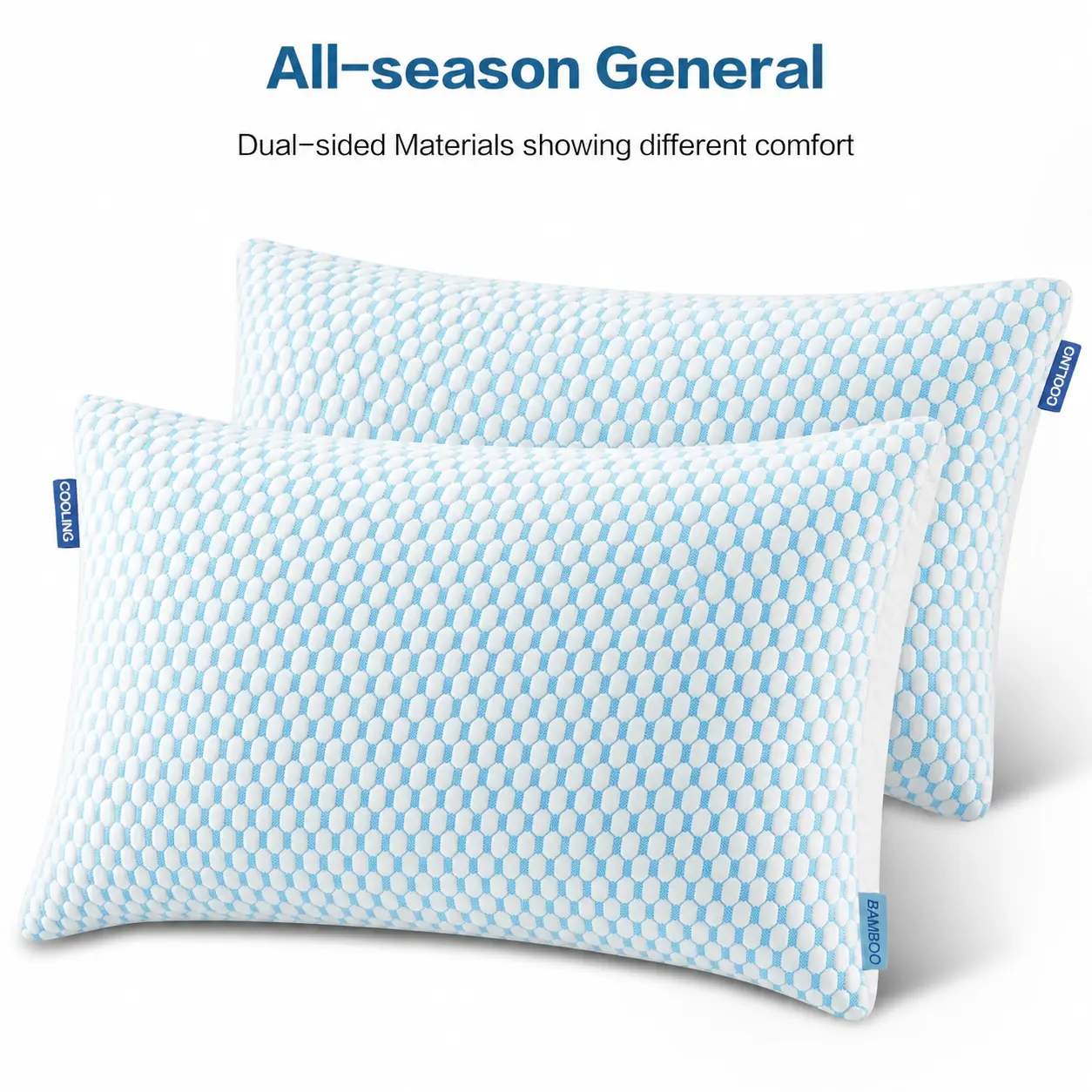Firm Shredded Memory Foam Pillows Set of 2, Adjustable Fill Cooling Bed Pillows for Side Back Stomach Sleepers, Queen Size