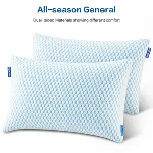 Firm Shredded Memory Foam Pillows Set of 2, Adjustable Fill Cooling Bed Pillows for Side Back Stomach Sleepers, Queen Size
