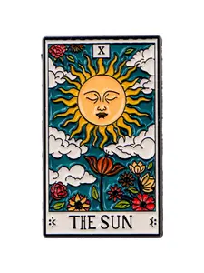 Sun Tarot Badge, Zinc Alloy Cartoon Design, Unisex Fashion Jewelry Accessory, Casual Style for All Seasons, Durable Metal Clip Pins