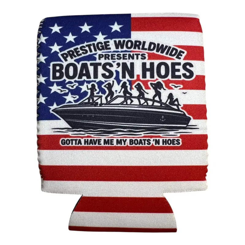 Boats N' Hoes Beer Can Sleeve High-Quality Party Drinkware funny gift patriotic Indoor & Beach Use Boating Summer Fun Prestige Worldwide 4th of july