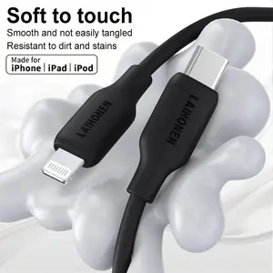 1pc for 6.6ft iPhone fast charging cables, 27W USB C to Lightning cable with a soft touch, compatible for iPhone 14 Pro/14/13 Pro/12 Pro Max/12 Mini/11 Pro/XS/XR/iPad (black) Cellphone Phone Charging Accessories