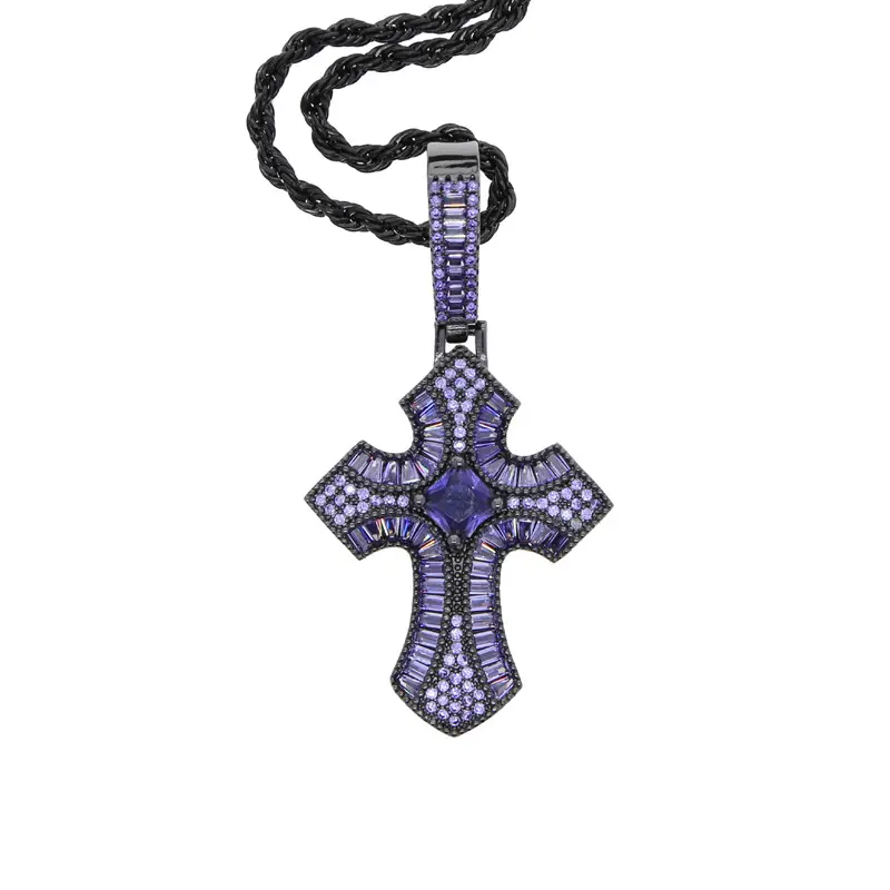 N Black Gold Purple Stone Cross