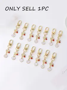 Popular Ladybug Keychains, Cute Flower Initial Charms, Small Gift Keyring Additions