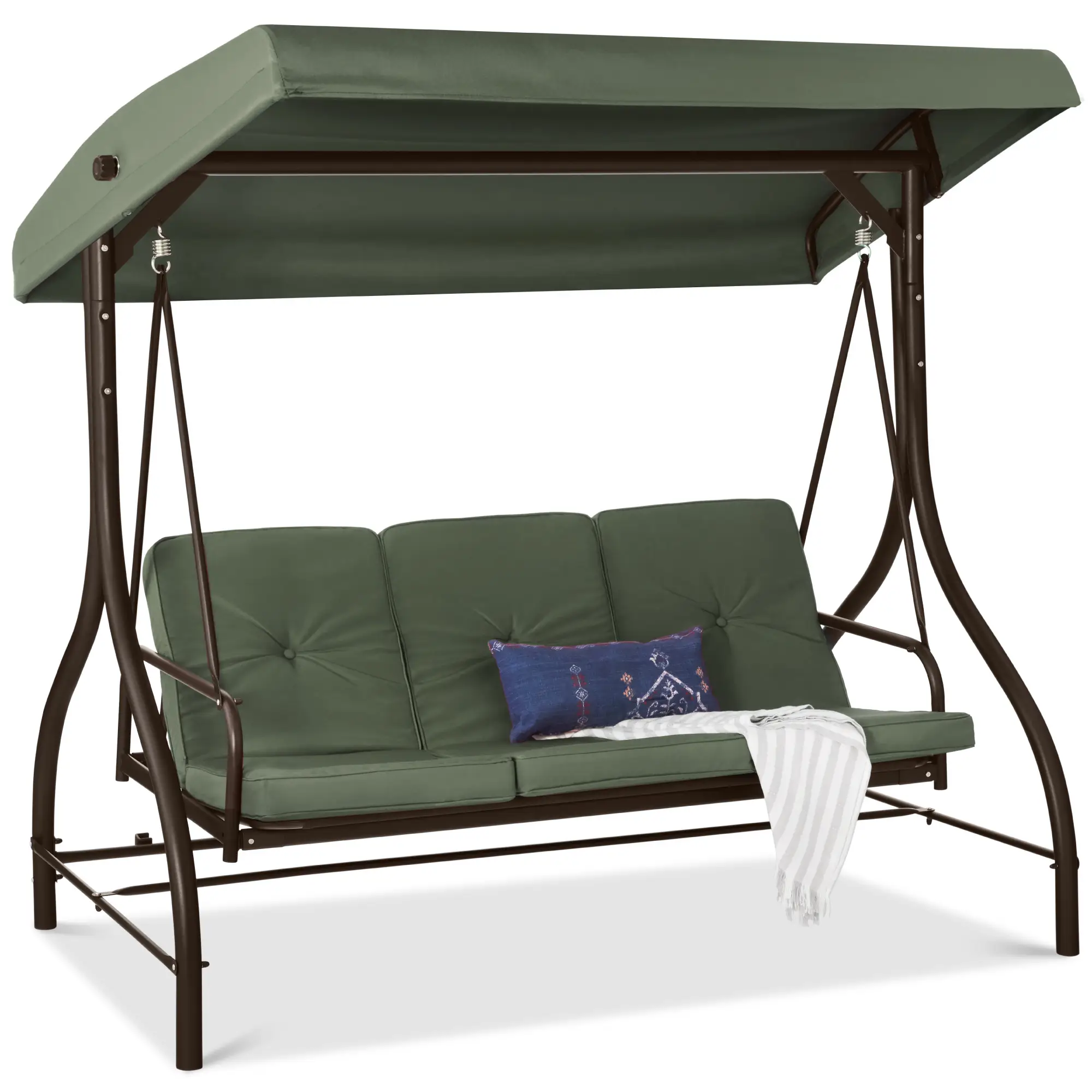 Best Choice Products 3-Seat Outdoor Converting Canopy Swing Glider Patio Hammock w/ Removable Cushions
