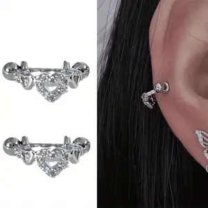 1 Pair Sexy Sparkling Synthetic Zirconia Heart Nipple Piercing Rings Nipple Barbell Breast Shield Bar Women Body Jewelry Cute Hollow Heart Earrings Cartilage Hoop Earrings Body Piercing Jewelry