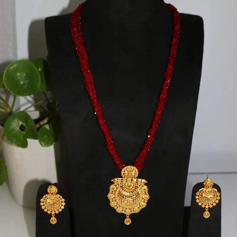 Traditional Gold-Plated Nepali Hydro Pote With Earrings Elegant Jewelry Set Daily Accessories for Women