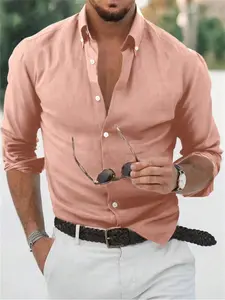Men's Solid Color Long Sleeve Button Down Collar Shirt, Casual Comfy Oxford Shirt for Daily Wear, Men's Top for All Seasons, Casual Fitted Shirt