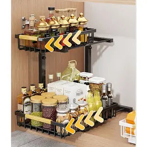 2-Tier Under Sink Organizer – Sliding Pull-Out Cabinet Storage Shelf, Heavy-Duty Metal Drawer for Kitchen, Bathroom, Pantry & Closet, Rust-Resistant Rack