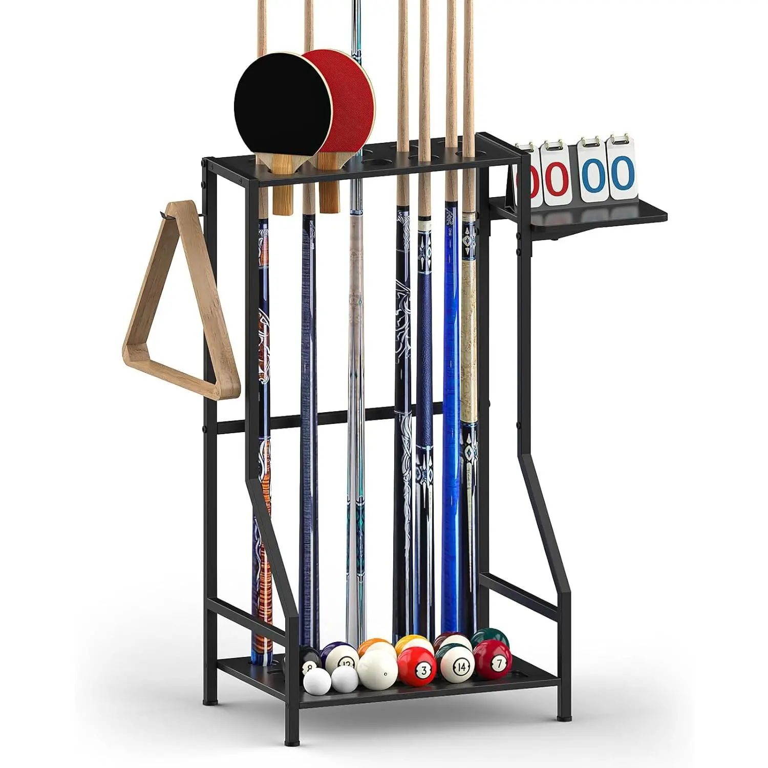 Floor Stand Pool Cue Rack - Pool Stick Holder for 10 Sticks, Cue Stick Holder, Billiards Pool Stick Rack, Pool Table Accessories,  Black