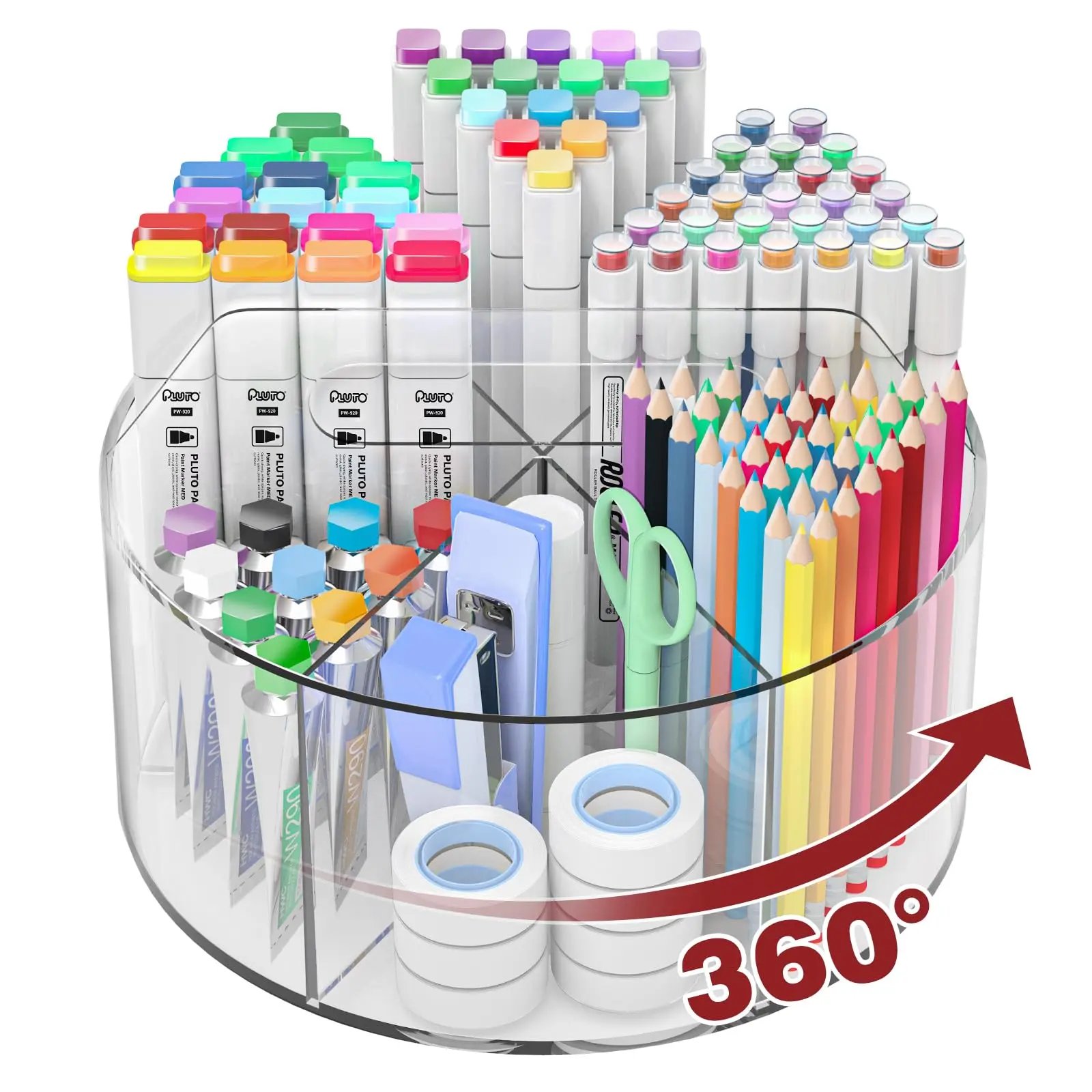 Pen Holder Pencil Organizer  360-degree Rotating Crayon Organizers For Marker Art Supply Desk Office Home School