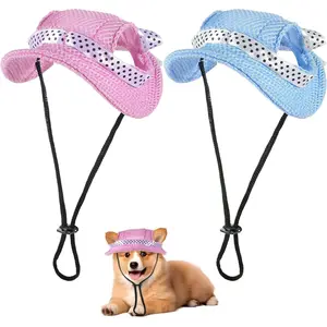 2 Pcs Dog Hat Dogs Sunglasses Baseball Cap Sun Protection Cap Princess Pet Hat Mesh Porous Caps with Ear Holes and Chin Strap for Puppy Small Medium and Large Dogs Outdoor Sun Protection